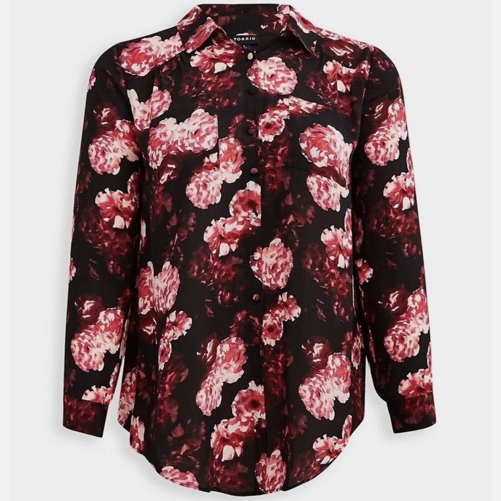 Torrid Madison Pink Floral‎ Georgette Button Up Long Sleeve Blouse Size 4X
